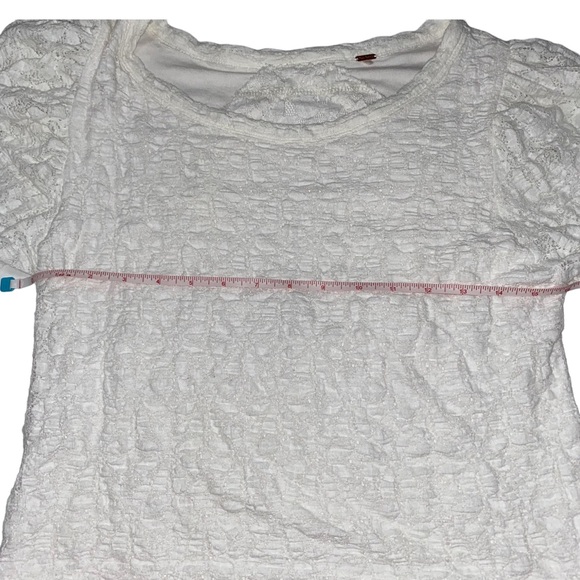 Free People Tea Time Round Neck Long Puff Sleeve Lace Top in white size XXS - Picture 14 of 16